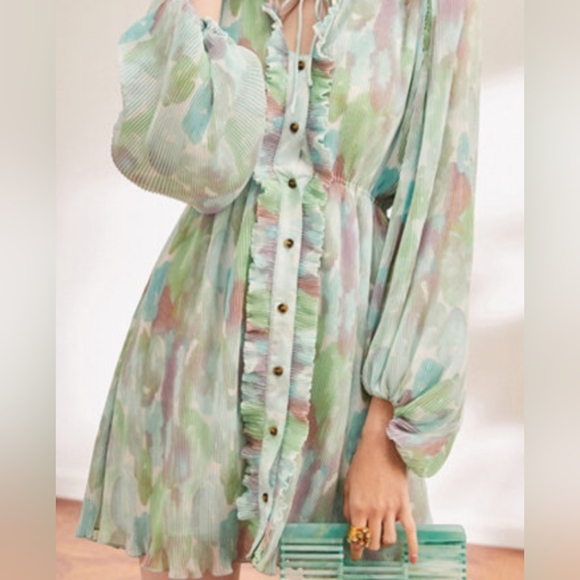 Ganni Dresses & Skirts - GANNI Dress, NWT, Pastels, Micro-Pleats, Ruffles, Size 14